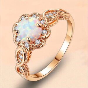 Rose Gold Plated Artificial Opal Ring Size 7/8